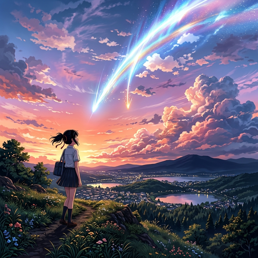 新海诚风格流星与云彩 唯美日本动画 (Makoto Shinkai Anime)